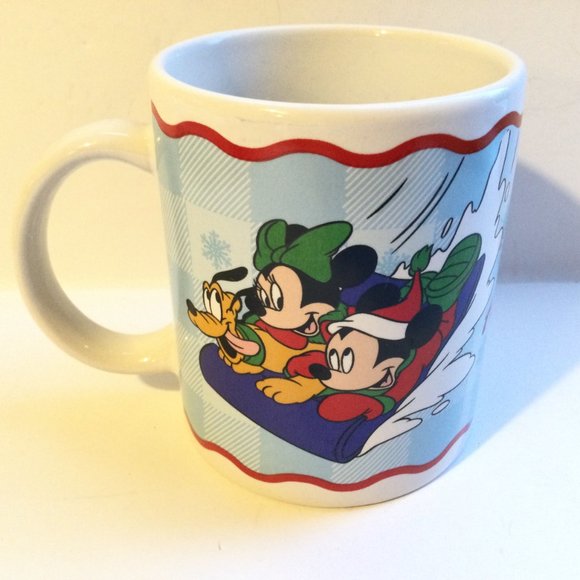 Hang On Pluto Mickey Minnie Sledding Mug Vintage Christmas Disney - Picture 2 of 6